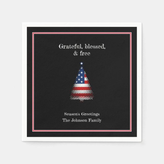 アメリカパーソナライズされた国旗のクリスマスツリー スタンダードカクテルナプキン (正面)