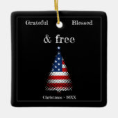アメリカパーソナライズされた国旗のクリスマスツリー セラミックオーナメント (正面)