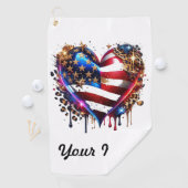 アメリカパーソナライズされた国旗のハート ゴルフタオル (インサイチュ)