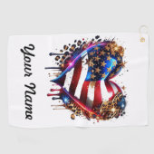 アメリカパーソナライズされた国旗のハート ゴルフタオル (横)