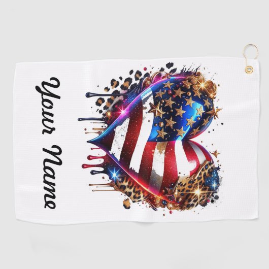 アメリカパーソナライズされた国旗のハート ゴルフタオル (横)