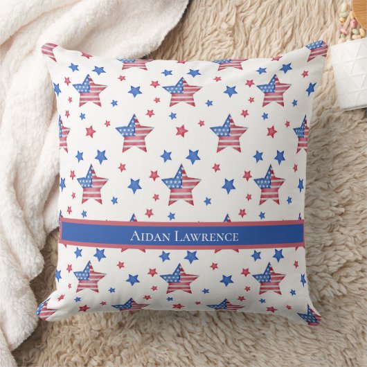 アメリカパーソナライズされた国旗の青い赤い星 クッション (ブランケット)