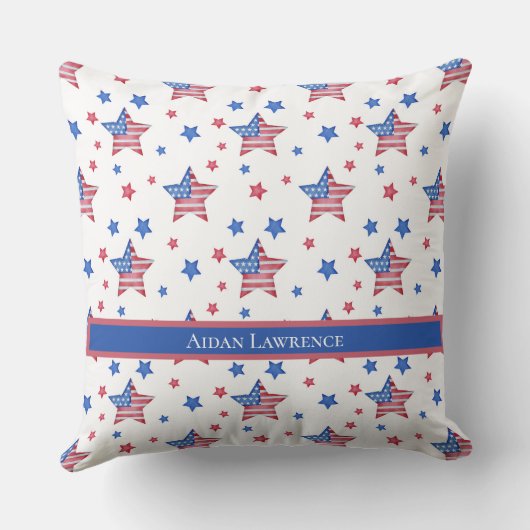 アメリカパーソナライズされた国旗の青い赤い星 クッション (裏面)