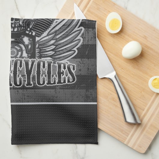 アメリカパーソナライズされた国旗バイクもしくは自転車に乗る人スカルバイク キッチンタオル (四つ折り)