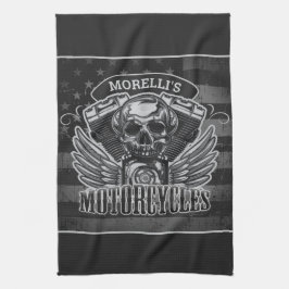 アメリカパーソナライズされた国旗バイクもしくは自転車に乗る人スカルバイク キッチンタオル