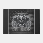 アメリカパーソナライズされた国旗バイクもしくは自転車に乗る人スカルバイク ドアマット (正面)