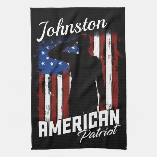 アメリカパーソナライズされた愛国戦士米国国旗 キッチンタオル (縦)