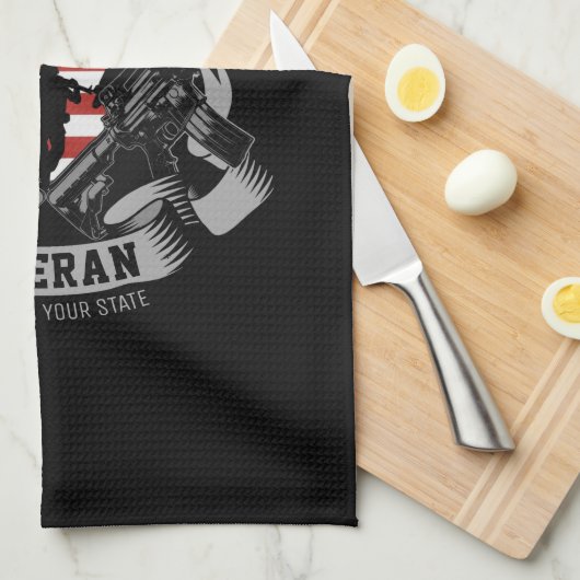 アメリカパーソナライズされた退役軍人誇りを持った獣米国国旗 キッチンタオル (四つ折り)