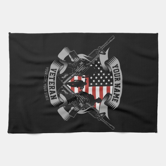 アメリカパーソナライズされた退役軍人誇りを持った獣米国国旗 キッチンタオル (横)