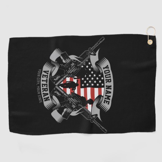 アメリカパーソナライズされた退役軍人誇りを持った獣米国国旗 ゴルフタオル (横)