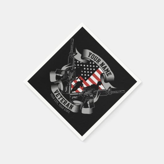 アメリカパーソナライズされた退役軍人誇りを持った獣米国国旗 スタンダードカクテルナプキン (角)