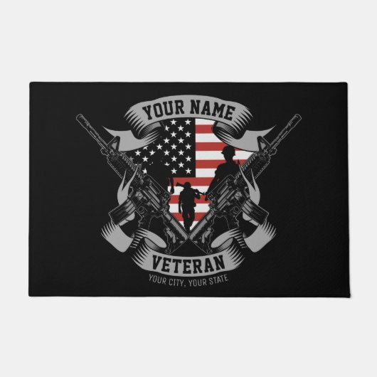 アメリカパーソナライズされた退役軍人誇りを持った獣米国国旗 ドアマット (正面)