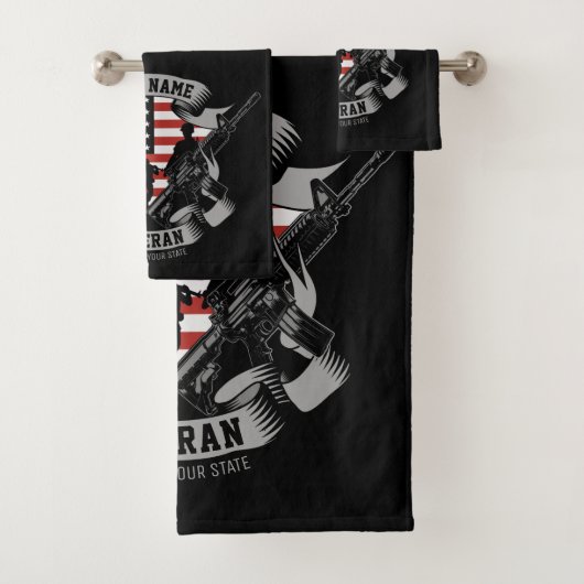 アメリカパーソナライズされた退役軍人誇りを持った獣米国国旗 バスタオルセット (インサイチュ)