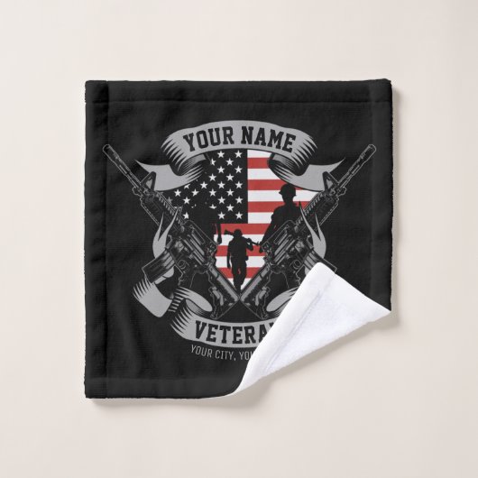 アメリカパーソナライズされた退役軍人誇りを持った獣米国国旗 バスタオルセット (ウォッシュタオル)