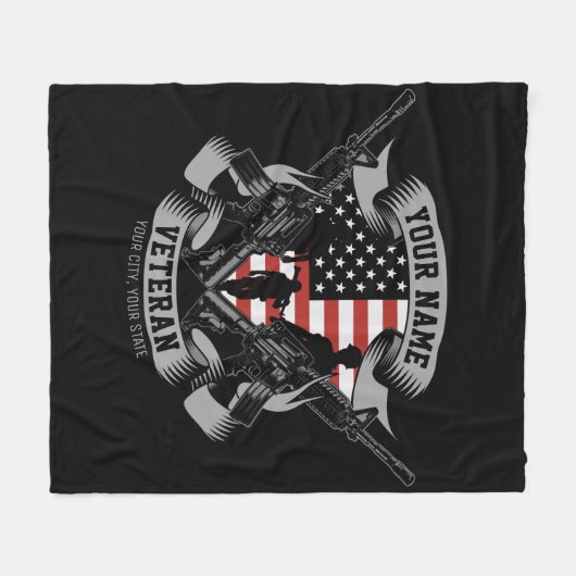 アメリカパーソナライズされた退役軍人誇りを持った獣米国国旗 フリースブランケット (正面(横))