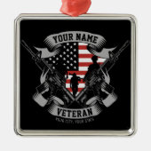 アメリカパーソナライズされた退役軍人誇りを持った獣米国国旗 メタルオーナメント (正面)