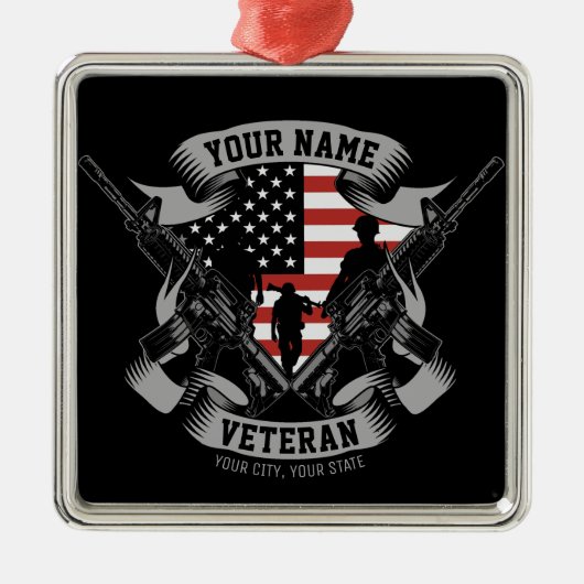アメリカパーソナライズされた退役軍人誇りを持った獣米国国旗 メタルオーナメント (正面)