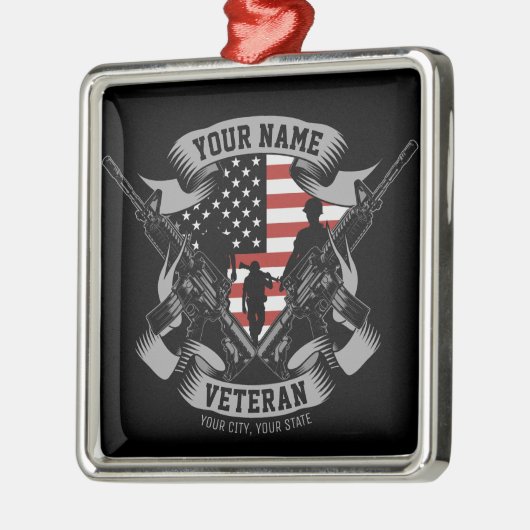 アメリカパーソナライズされた退役軍人誇りを持った獣米国国旗 メタルオーナメント (左)