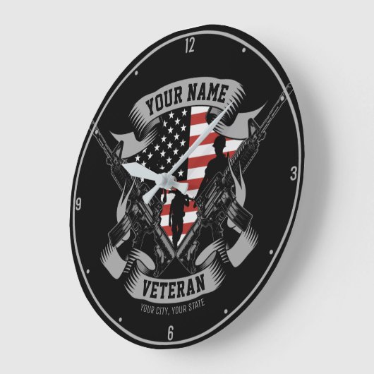アメリカパーソナライズされた退役軍人誇りを持った獣米国国旗 ラージ壁時計 (傾斜)
