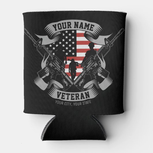 アメリカパーソナライズされた退役軍人誇りを持った獣米国国旗 缶クーラー (正面)