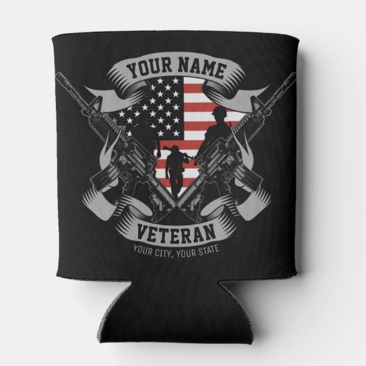 アメリカパーソナライズされた退役軍人誇りを持った獣米国国旗 缶クーラー (裏面)