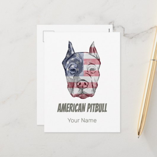アメリカピットブルテリアいじめっ犬ヴィンテージ国旗 シーズンポストカード (正面/裏面インサイチュ)
