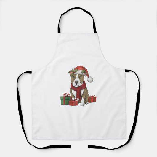 アメリカピットブルテリアドッグクリスマスパーティーサン エプロン (正面)