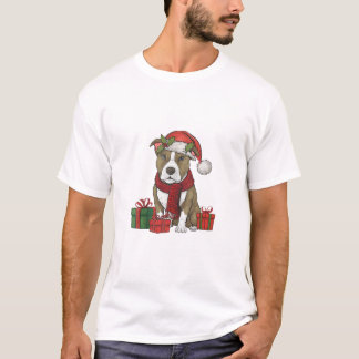 アメリカピットブルテリアドッグクリスマスパーティーサン Tシャツ
