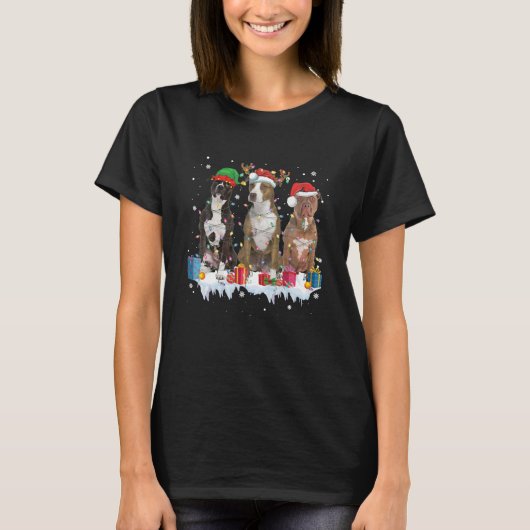 アメリカピットブルテリアドッグスクリスマスライト Tシャツ (正面)