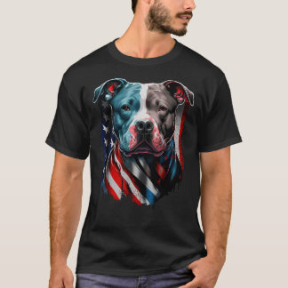 アメリカピットブルテリアUSA国旗の愛国犬 Tシャツ