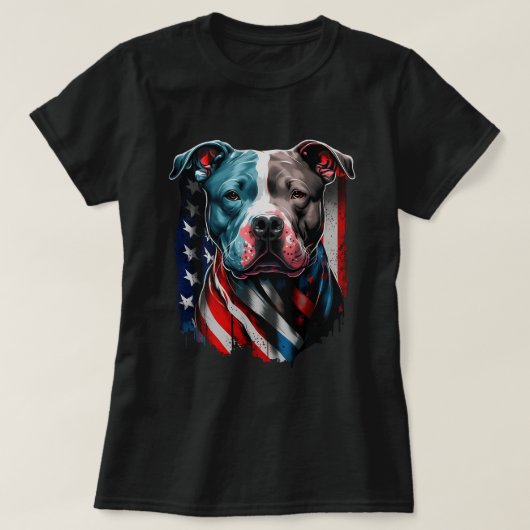 アメリカピットブルテリアUSA国旗の愛国犬 Tシャツ (デザイン正面)