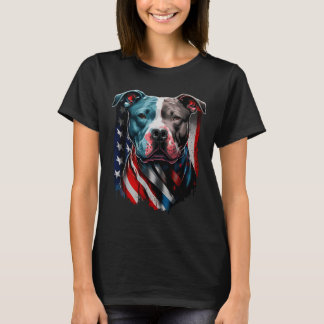 アメリカピットブルテリアUSA国旗の愛国犬 Tシャツ