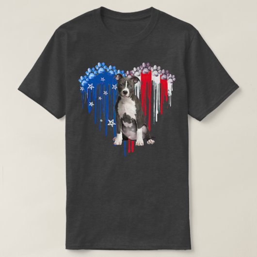 アメリカピットブル犬ハート7月4日アメリカ国旗Pa Tシャツ (デザイン正面)