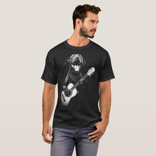 アメリカピットブル遊ズのギター – おもしろい Guitar Dog Tシャツ (正面フル)