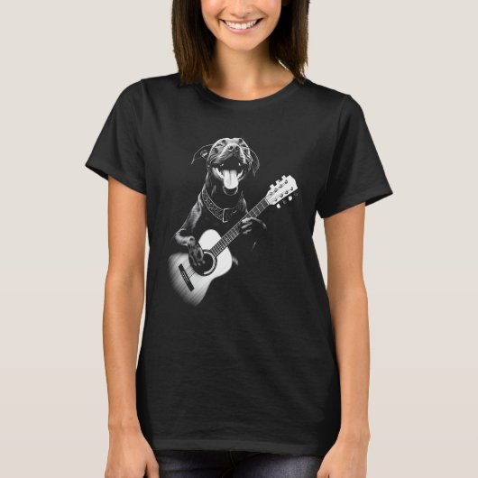 アメリカピットブル遊ズのギター – おもしろい Guitar Dog Tシャツ (正面)