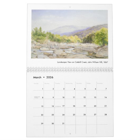 アメリカファインアートウォーターカラーレイクスリバーズクリークス カレンダー (3月 2026)