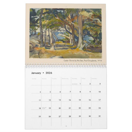 アメリカファインアート水彩風景画 カレンダー (1月 2026)