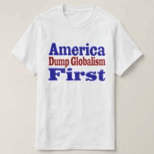 アメリカファースト・ダンプ・グローバリズム・レッド・ブルー文字 Tシャツ