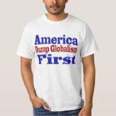 アメリカファースト・ダンプ・グローバリズム・レッド・ブルー文字 Tシャツ (正面)