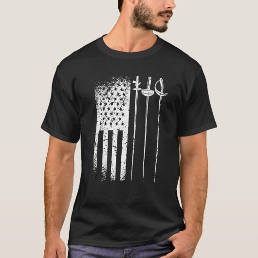 アメリカフェンシングギア愛国米国国旗のフェンサー4t tシャツ (正面)