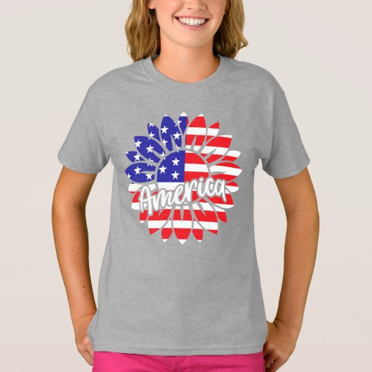 アメリカフラッグサンフラワーデザイン Tシャツ (正面)