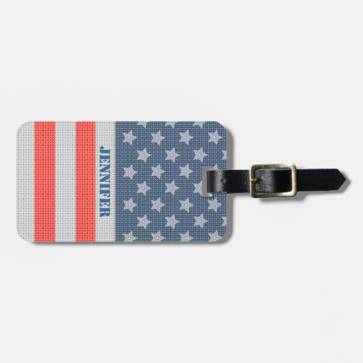 アメリカフラッグダイヤモンドとグリッターテクスチャ ラゲッジタグ (正面横)