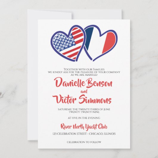 アメリカフランスのハートフラ結婚グ 招待状 (正面)