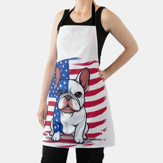 アメリカフランスの国旗を掲げた漫画のブルドッグ エプロン (インサイチュ)