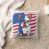 アメリカフランスの国旗を掲げた漫画のブルドッグ クッション (ブランケット)