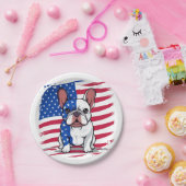 アメリカフランスの国旗を掲げた漫画のブルドッグ ペーパープレート (パーティー)