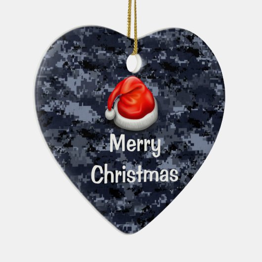 アメリカブルー迷彩柄ハートメリークリスマスオーナメント セラミックオーナメント (右)