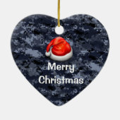 アメリカブルー迷彩柄ハートメリークリスマスオーナメント セラミックオーナメント (裏面)