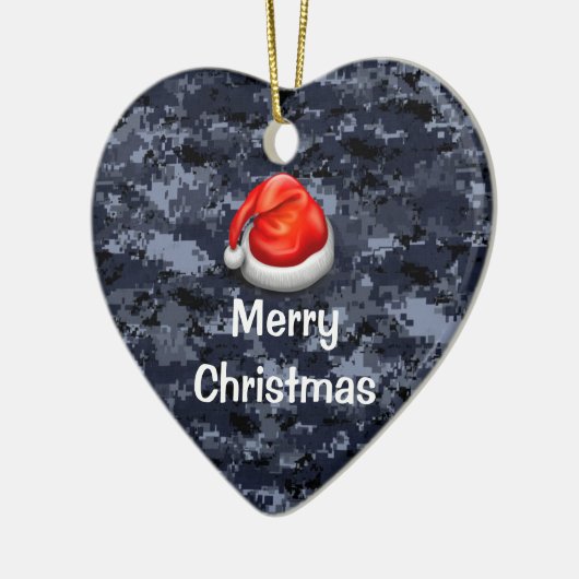 アメリカブルー迷彩柄ハートメリークリスマスオーナメント セラミックオーナメント (左)