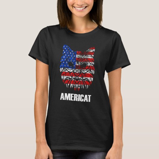 アメリカプライド愛国猫7月4日アメリカ Tシャツ (正面)